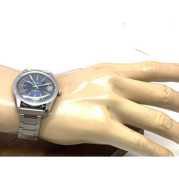 Caravelle Men's Watch 1970'S Vintage Automatic Blue Dial Date Silver Steel 36mm - Picture 4 of 14